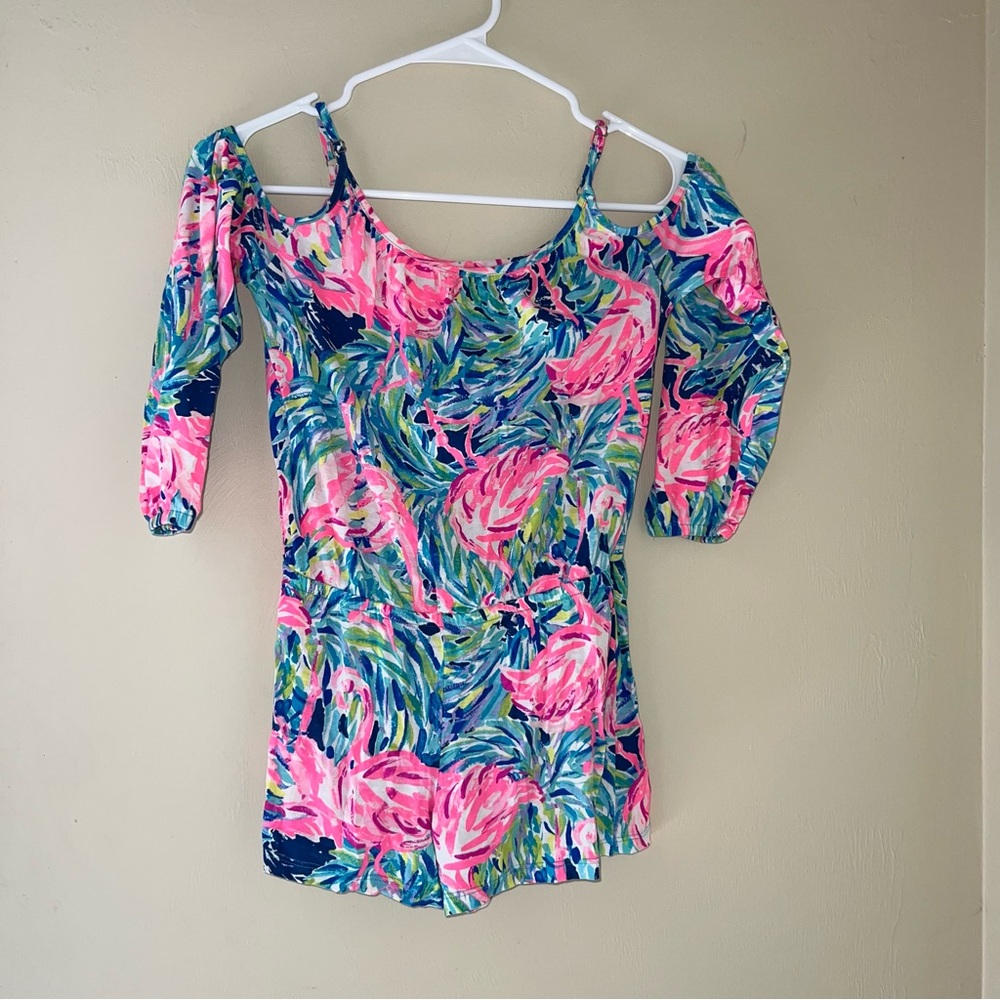 Lilly Pulitzer 8/10 Tropical Flamingo Print Romper